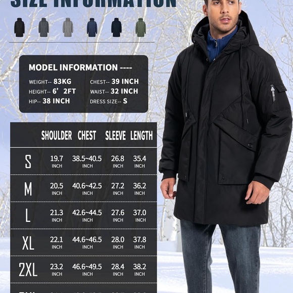 Men's Winter Coats Water & Windproof  Long Hooded Puffer Jacket * Brand … - Picture 6 of 7